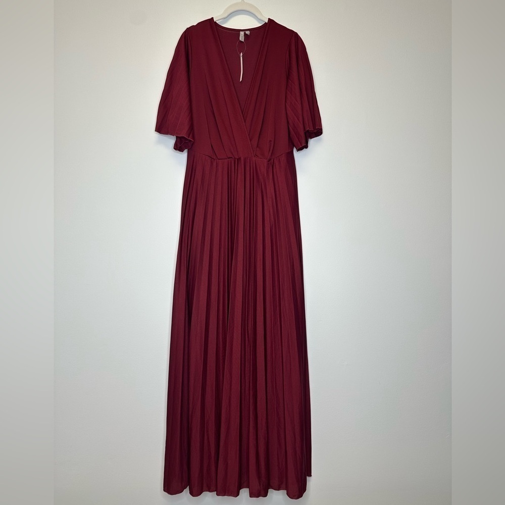 ASOS Curve New Burgundy Wine Kimono Pleat Maxi Dress Women’s Size 12 - Picture 3 of 9